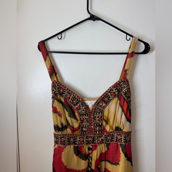 NWT Vintage Y2K Rocha. John Rocha Beaded Red Cream Sleeveless Slip Maxi Dress 14 - Picture 3 of 16